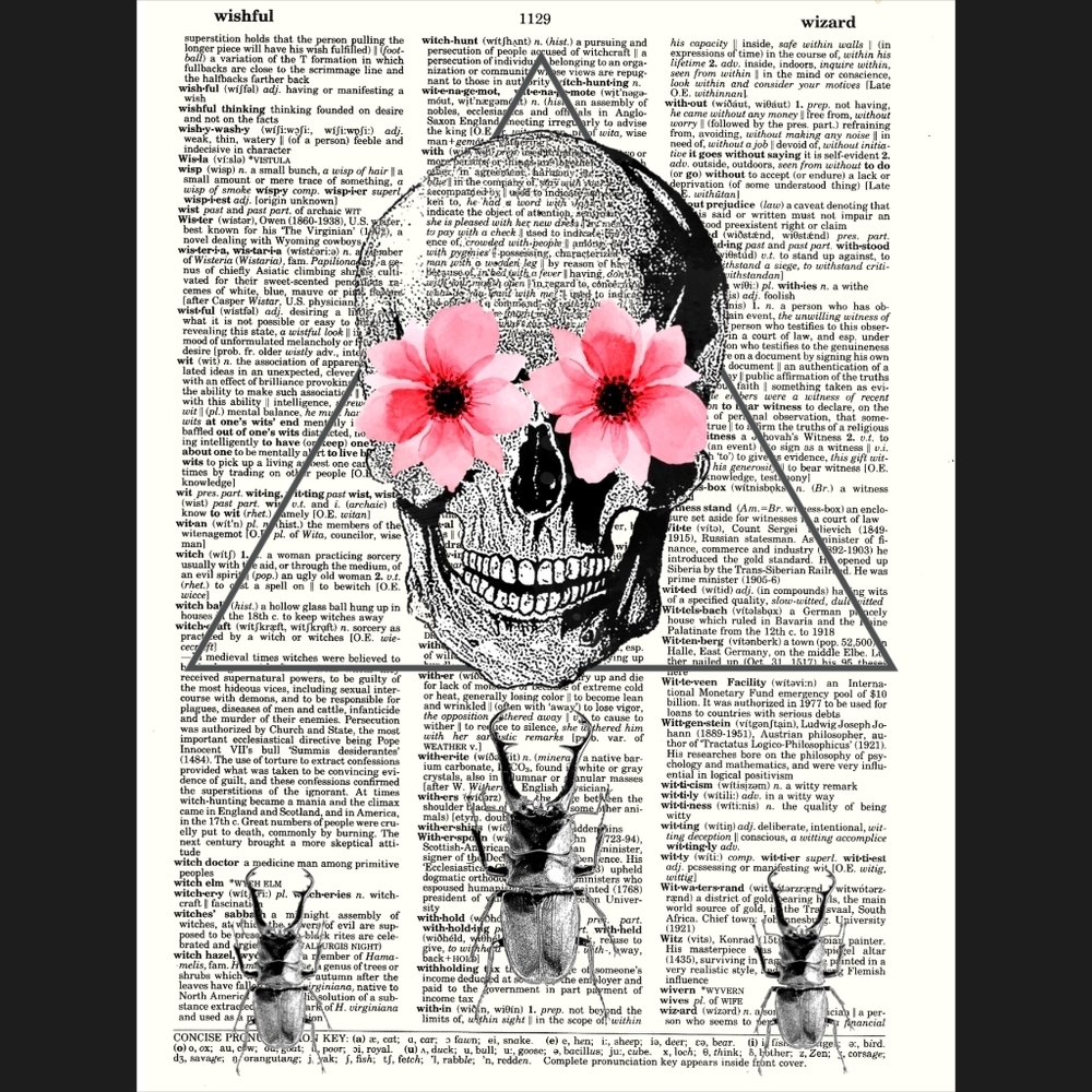 Pink Gothic Skull Insect Dictionary Art Print